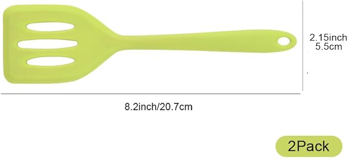 2Pack Small Silicone Turner High Heat Resistant Slotted Spatula for Fish, Eggs, Pancakes and More (8.2 IN, Blue)