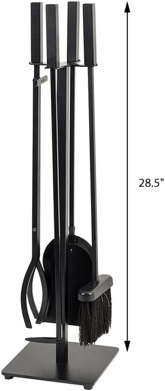 Modern Ember Harriet 5 Piece Fireplace Tool Set in Black | Includes Brush, Shovel, Fire Poker, Tongs, and Stand | Heavy-Duty Steel | Heat-Resistant Powder Coating Finish