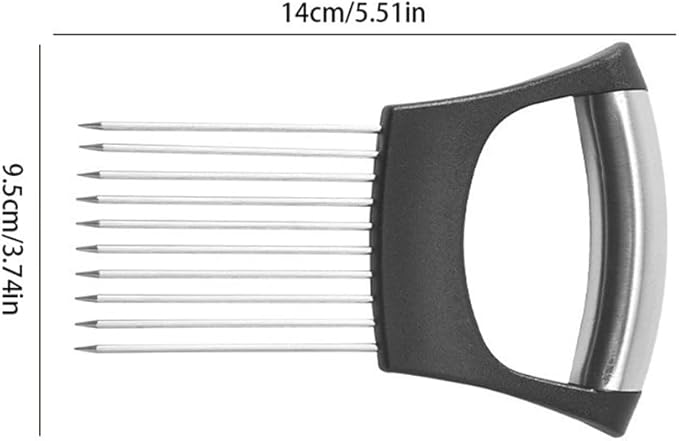 onion slicer，Kitchen Prong Slicer for Vegetables and Meat, Stainless Steel Tines with Safety Handle, Black (1)