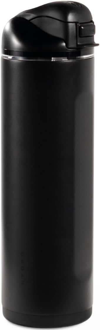 HydroJug Ease2o Water Bottle with Straw & Chug Lid, Stainless Steel, Vented Cap to Help Reduce Pressure, Water-Level Window, Cup Holder Friendly, Non-Slip Base – 24oz, Black