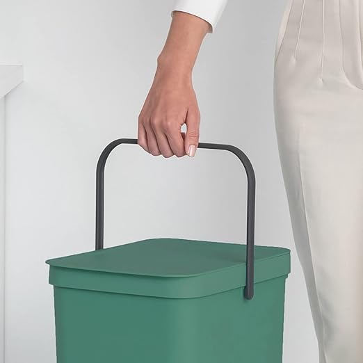 Brabantia Sort & Go Kitchen Recycling Bin | L / 10.6 Gal / 40L | Fir Green | Removable Stay-Open Lid, Carry Handle | Trash Can for Bottles, Cans, Paper, Glass | Wall Bracket Sold Separately