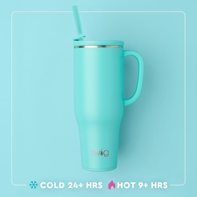Swig Life 40oz Leak Proof Mega Mug, 40oz Leak Proof Tumbler with Handle and Straw, Extra Large Insulated Tumblers, Cup Holder Friendly Travel Mug, Reusable Leakproof Water Bottle (Clover Crush)