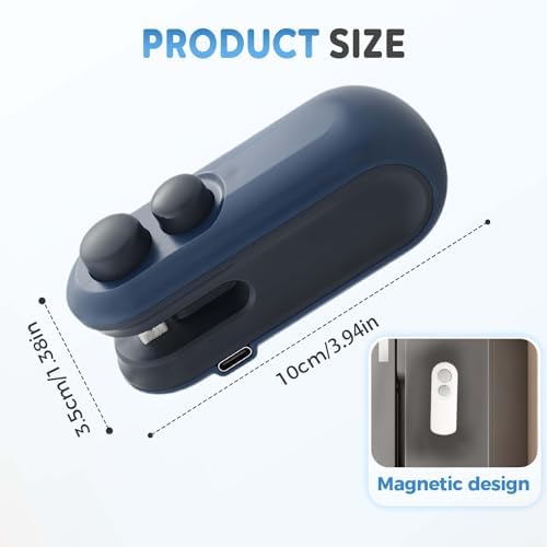 2-in-1 Mini Bag Sealer with Cutter & Magnet, Rechargeable Portable Resealer for Snack Bags, Heat Seal Food Storage, 2pcs White Handheld Sealing Machine