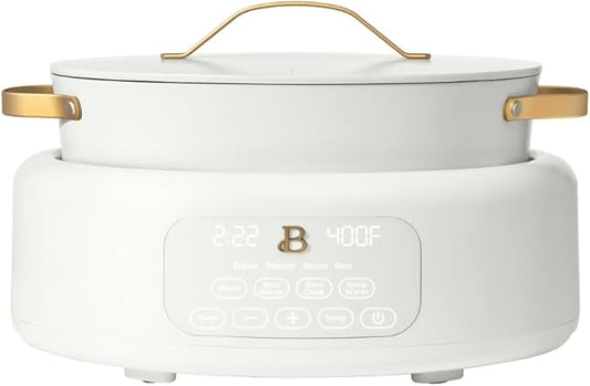 10-in-1 Electric Multi-Cooker, 6 Quart Programmable Cooking Pot with Digital Display, Nonstick Interior, One-Touch Controls, Multi-Function Kitchen Appliance (White Icing)