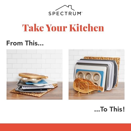 Spectrum Euro Cutting Board Holder Stand for Countertop or Inside Kitchen Cabinet Organization Industrial Gray, 8 Slot Cutting Board Drying Rack or Cabinet Plate Bakeware Storage Organizer