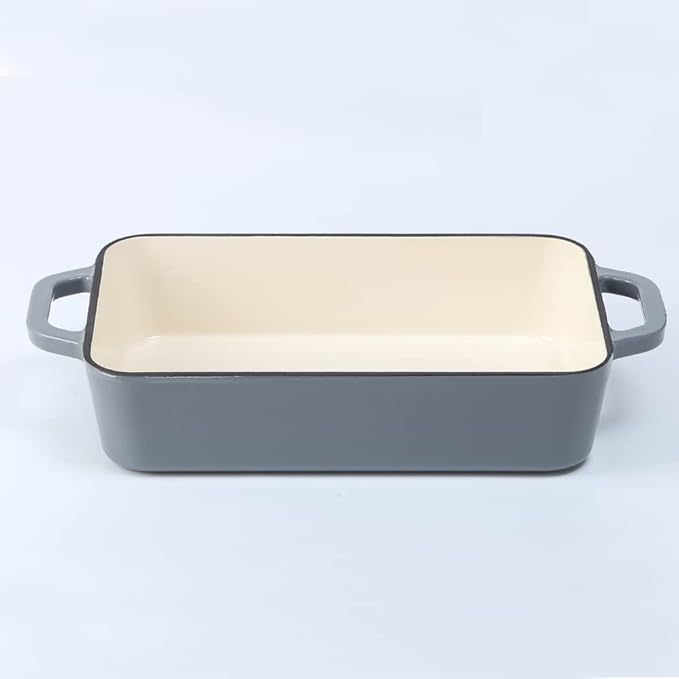 HAWOK Enameled Cast Iron Rectangle Lasagna/Roasting Pan Gray
