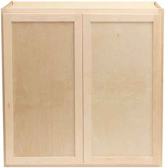 Quicklock RTA (Ready-to-Assemble) 42" Tall Wall Kitchen Cabinets - Shaker Style | 100% Hardwood | Made in America | Soft Close Hardware (Raw Maple, 12" D x 36" W x 42" H)