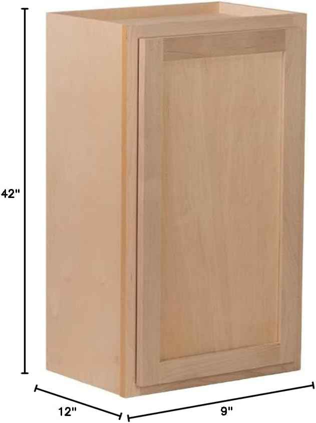 Quicklock RTA (Ready-to-Assemble) 42" Tall Wall Kitchen Cabinets - Shaker Style | 100% Hardwood | Made in America | Soft Close Hardware (Raw Maple, 12" D x 15" W x 42" H)