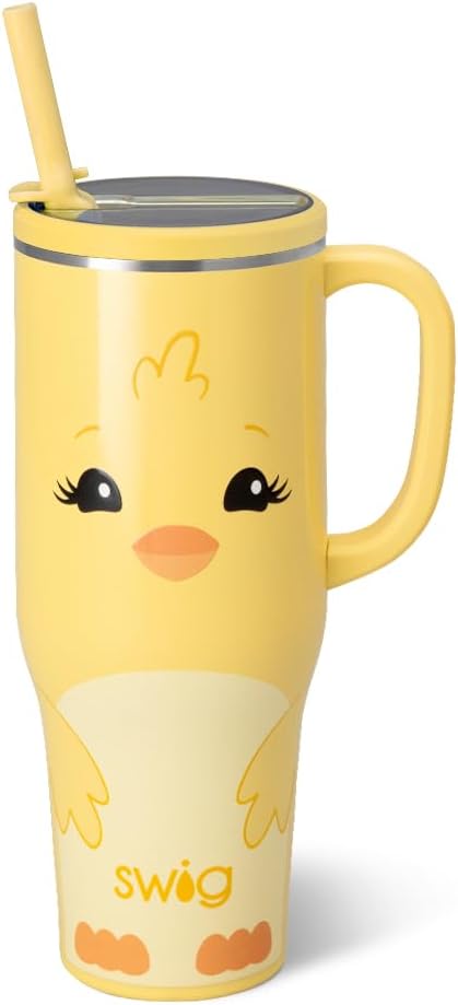 Swig Life 40oz Leak Proof Mega Mug, 40oz Leak Proof Tumbler with Handle and Straw, Extra Large Insulated Tumblers, Cup Holder Friendly Travel Mug, Reusable Leakproof Water Bottle (Spring Chick)