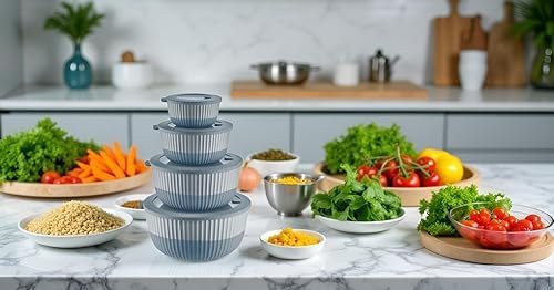 Mixing Bowls with Lids, 8-Piece Airtight Leak-Proof Nesting BPA-Free Bowl Set for Kitchen & Food Storage, Large 4200ml Capacity, Microwave & Dishwasher Safe