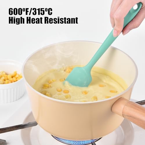 Doosu 18/8 Stainless Steel Food-Grade Measuring Coffee Scoop with 8.5in Long Handle (1 & 2 Tbsp) and 600°F Heat Resistant Mini Food-Grade Silicone Bowl Scraper (Aqua Sky)