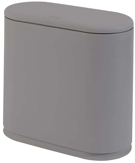 Sooyee 10 Liter Rectangular Slim Plastic Trash Can Wastebasket with Press Type Lid, 2.4 Gallon Garbage Container Bin for Bathroom, Powder Room, Bedroom, Kitchen, Craft Room, Office, Gray