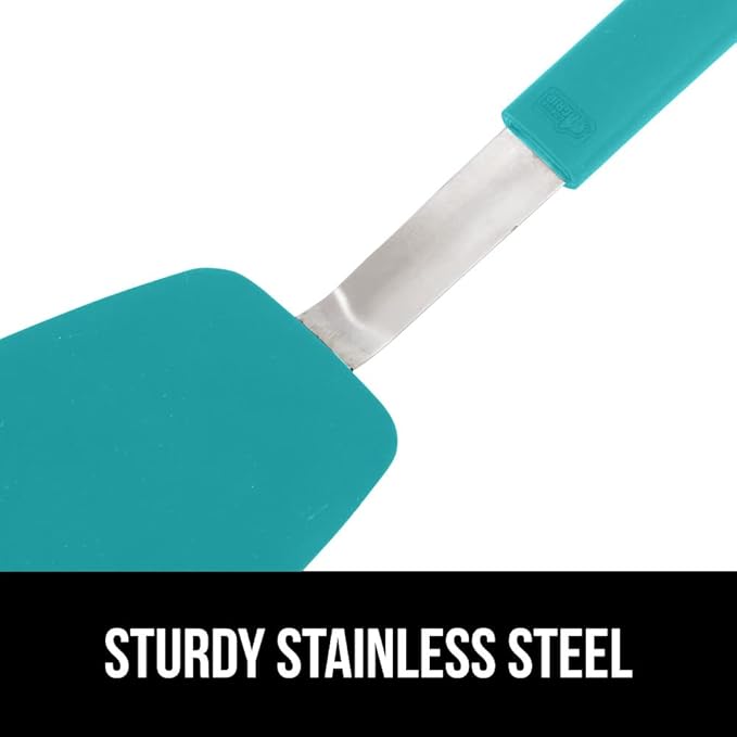 GORILLA GRIP Patented BPA-Free Non-Scratch Spatula, 2 Pack, Heat Resistant Flexible Silicone Head for Nonstick Cooking Pans, Soft Rubber Handle, Kitchen Spatulas for Flipping Eggs, Pancakes, Turquoise