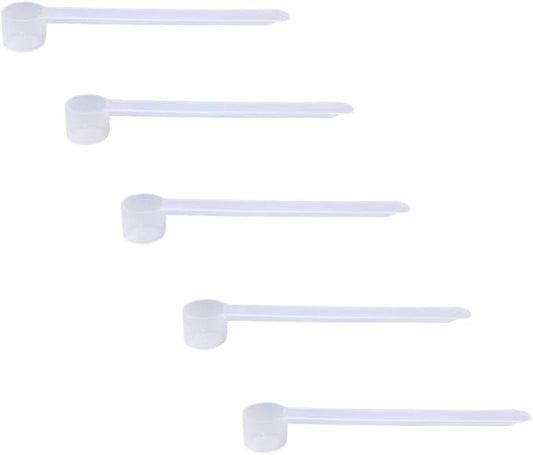 Plastic Measuring Scoop, 1/2 Teaspoon (2.5 cc | 2.5 mL) Long Handle Spoons for Powders, Granules, Coffee, Pet Food, Baking Supplies, Protein and Other Dry Goods, BPA Free (Set of 5)