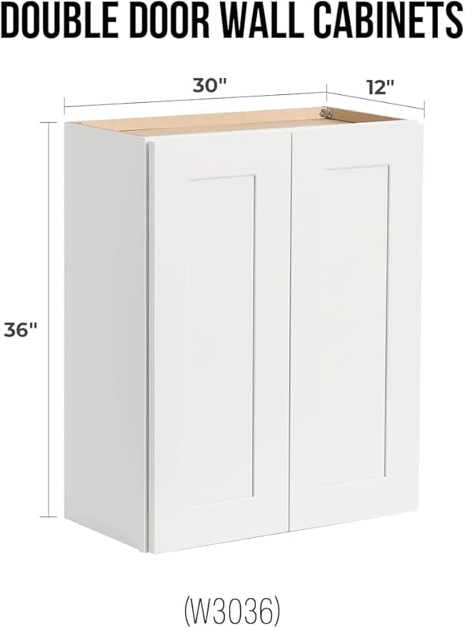 Wall-Mounted Cabinet – Solid Wood Shaker Style Medicine Cabinet with Adjustable Shelves & Soft-Close Doors for Bathroom, Kitchen, and Office Storage (White, 30" W x 12" D x 36" H)