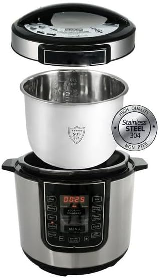 6 Quart Digital Pressure Cooker with 14 Preset Cooking Functions – Stainless Steel Electric Multi-Cooker with Slow Cook, Keep Warm, and Auto Shut-Off