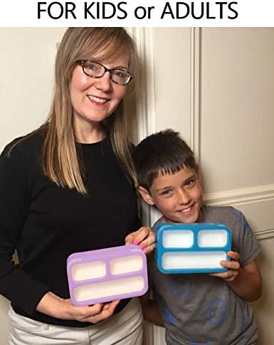 Small Snack Containers for Kids Toddlers - 3 Compartments (Set of 2) - Leak-Proof Boxes with Lids - BPA-Free Plastic Mini Bento Lunch Box - Ideal for School, Daycare, Holds 2 Cups (Purple + Blue)