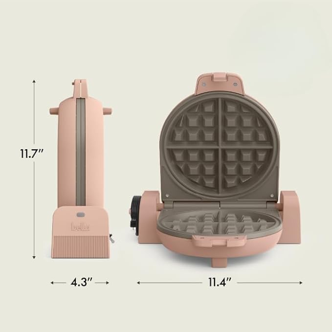 bella Flip-n-Store Waffle Maker with EverGood™ Ceramic Nonstick Coating, Fits-anywhere™ Kitchenware, Power Indicator Light, Cool Touch Handle & Cord Wrap, 7” Wide & 1" Deep Plates, 1000 Watt, Blossom