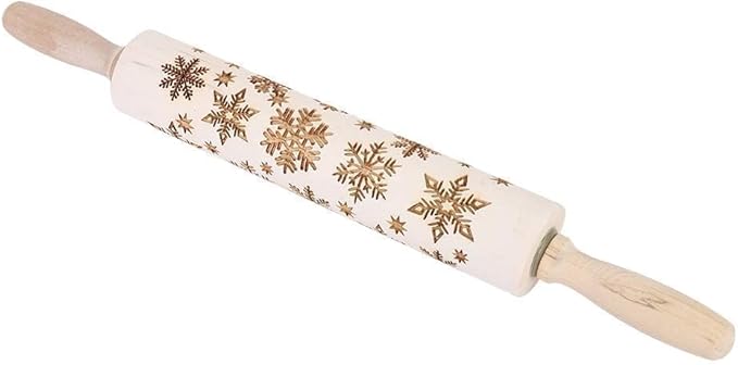 Embossed Wooden Rolling Pin for Baking, Deep Engraved Embossing Rolling Pin with Christmas Snowflake Flower Design for Baking Embossed Cookies Cute Kitchen Decor DIY Tool for Kids and Adults
