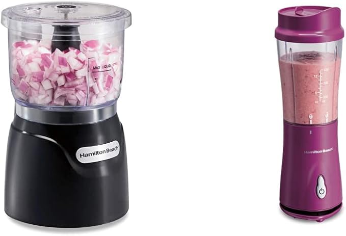 Hamilton Beach Electric Vegetable Chopper & Mini Food Processor (72850) and Hamilton Beach Portable Blender for Shakes and Smoothies (51131)