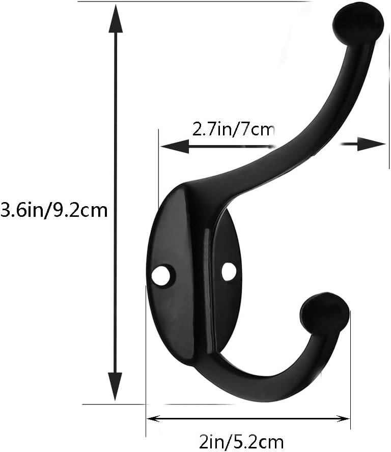 ZEYU Wall Hooks,10Pcs Coat Hooks Hardware Towel Hooks for Hanging Coats Double No Rust Black Robe Hooks Wall Mounted with Screws for Key, Towel, Bags, Cup, Hat