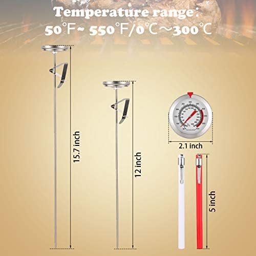 Weewooday 2 Pcs Stainless Steel Turkey Fryer Thermometer with Pot Clip 12 15 Inch Long Deep Fry Thermometer Instant Read 2.1 Inch Dial Weatherglass for Candy BBQ Oil Grill Beef Meat Kitchen Cooking