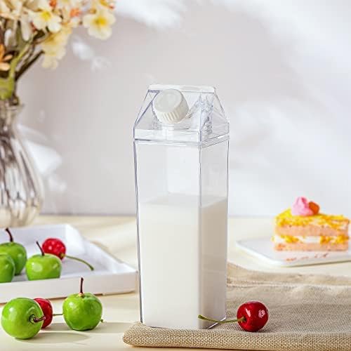 Cunhill 12 Pcs 17 oz Milk Carton Water Bottles Plastic Clear Milk Bottles Portable Reusable Leakproof Carton Water Container Juice Tea Jug for Travelling Sports Camping Outdoor Activities