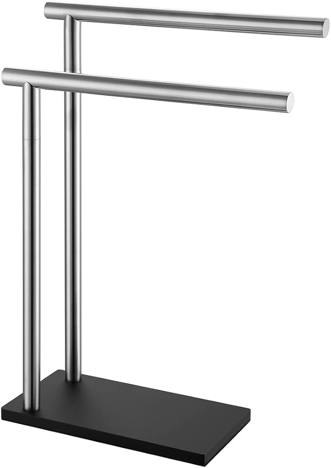 JQK Hand Towel Holder Stand Brushed, Modern Tree Rack Free Standing for Countertop with 12 Inch 2 Bars, 304 Stainless Steel Nickel, HTT172-BN