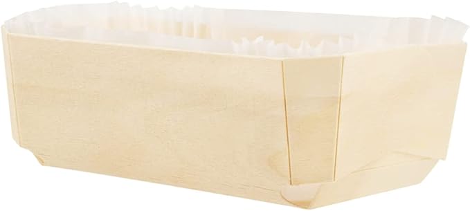 Restaurantware Taipei 17 Ounce Wooden Baking Molds 100 Oven Ready Disposable Loaf Pans - With Paper Liners Greaseproof Wood Containers For Baking For Banana Bread Meatloaf And More