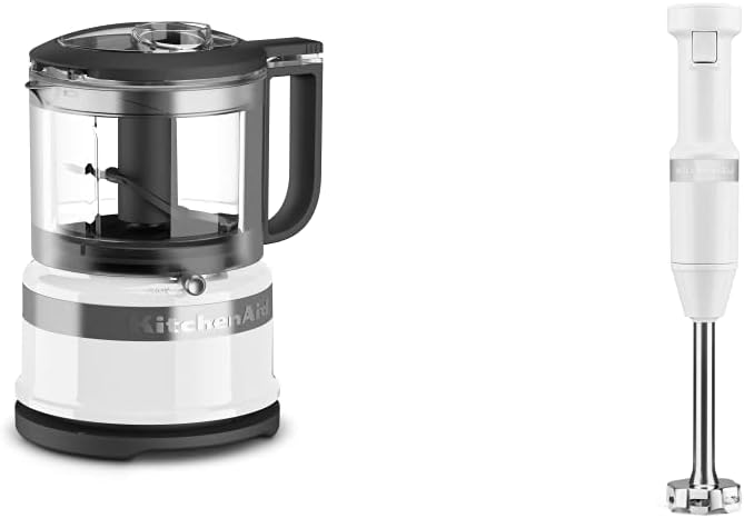 KitchenAid KFC3516WH 3.5 Cup Mini Food Processor, White & Variable Speed Corded Hand Blender, White KHBV53