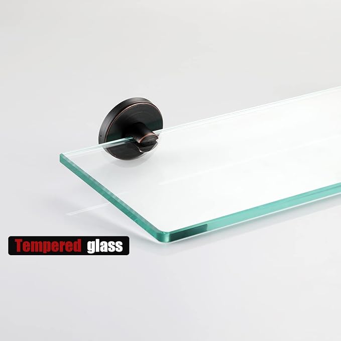 JQK Bathroom Glass Shelf Oil Rubbed Bronze, Tempered Glass Shower Storage 30 by 5 inches, 304 Stainless Steel ORB Wall Mount, TGS101L30-ORB