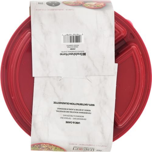 GoodCook Meal Prep Containers Set Microwave & Dishwasher-Safe Round Food Organizers with Labeled Compartments BPA-Free Food Storage Set with Snap Shut Lids Portion Control, 10-Pieces, Red (Pack of 4)