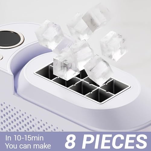 Portable Ice Maker, 12V DC Adapter, Makes 8 Cubes in 10 Mins, Mini Countertop Machine for Home Office Camping RV Bar Parties