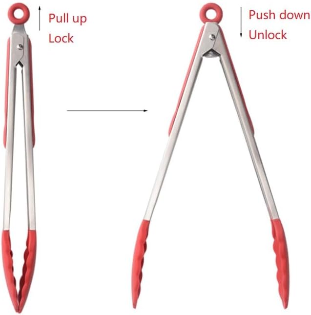 Kitchen Tongs for Cooking Locking Silicone Stainless Steel Buffet Serving Tongs, 7,9 and 12 Inch Silicone Spatula Non-stick,Heat Resistant 4 Pack