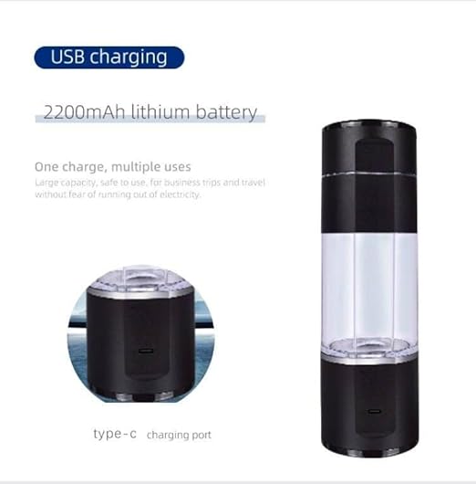 Hydrogen Rich Water Bottle Generator Max Concentration Molecular Up to 5000PPB Portable Hydrogen Water Maker Machine | PEM Membrane & SPE Technology Ionizer Type-C Recharge New (Black)