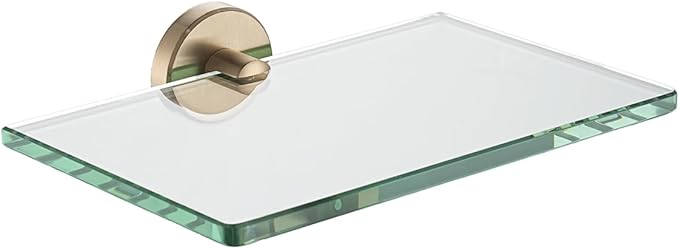JQK Bathroom Glass Shelf, Tempered Glass Shower Storage 8 by 5 inches, 304 Stainless Steel Champagne Bronze Wall Mount, TGS101L8-CB