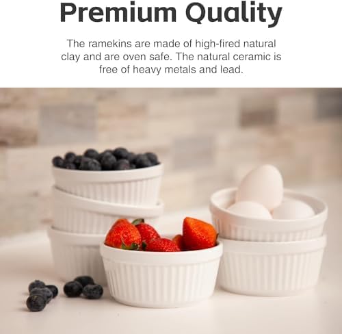 Nuwave Ceramic Ramekins 8 oz, Set of 6, Elegant Classic Style for Baking Souffles, Creme Brulées, Custards, Puddings, 4.3” Wide & 2” Tall, Microwave, Oven & Dishwasher-Safe, Ivory White (6)