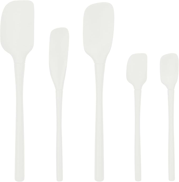 Tovolo Flex Core 5 Piece Silicone Spatula Set Heat Resistant All Silicone Utensils Include Non Stick Spatula Spoonula Jar Scraper, Dishwasher Safe BPA Free Spatulas for Baking Mixing, White