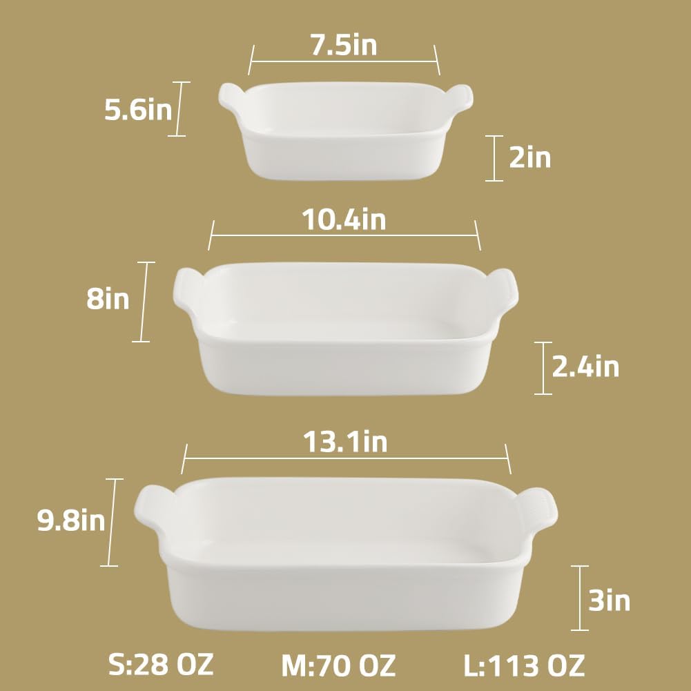 Sweejar Baking Pans Set, Ceramic 9x13 Baking Dish with Handle, Rectangular Casserole Dishes for Oven, Bakeware Sets of 3, Durable Lasagna Pan Deep for Kitchen, Banquet, Wedding Gift(Turquoise)