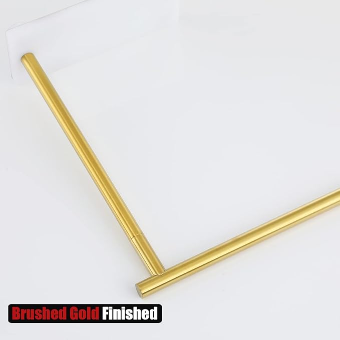 JQK Hand Towel Holder Stand Brushed Gold, Modern Tree Rack Free Standing for Countertop with 12 Inch Bar, 304 Stainless Steel Thicken 0.8mm White Base, HTT170-WG
