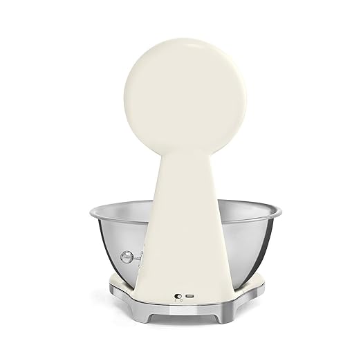 SMEG Retro-Style Analog & Digital Kitchen Scale, 11 lb Capacity, Rechargeable Battery, Backlit LCD Display, Stainless Steel Bowl (Cream)