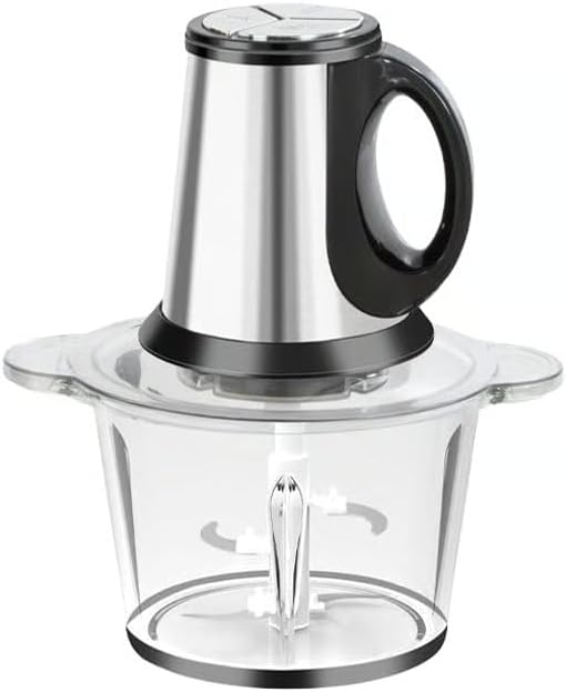 Sakerplus Multifunctional Large Capacity Meat Grinder, 250W Electric Food Processor with 3 Speeds, 2L Stainless Steel Bowl & 4 Sharp Blades for Meat, Vegetables, Nuts (2L-glass)