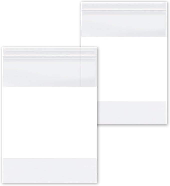 PSBM 1000 Count 4 Mil 8 Inch x 10 Inch, White Block Reclosable Poly Bags, With Write-On Block, Clear Zip Plastic Bag, Lock Seal Zipper For Packing, Storing, Organizing & Shipping Products