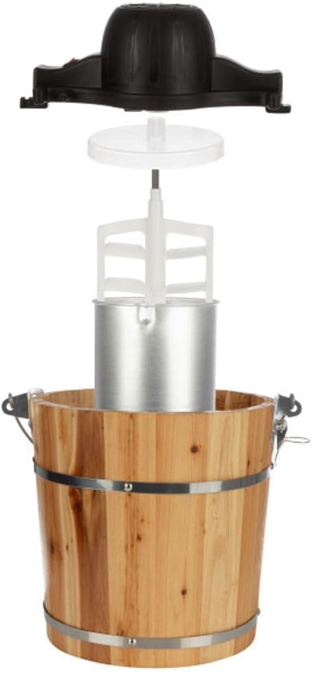 Electric Ice Cream Maker Machine - 4 Quart Old Fashioned Icecream Maker with Hand Crank and Electric Paddle - Pine Wood Bucket Ice Cream Machine for Frozen Yogurt, Gelato, Sorbet by Classic Cuisine