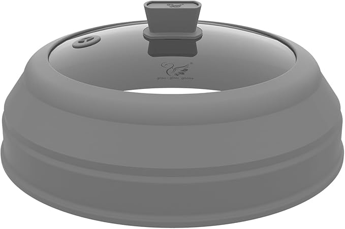 Microwave Splatter Cover Glass Splatter Guard Lid with Collapsible Silicone for Small Bowls Food Plate Cover 8.5 inch Grey