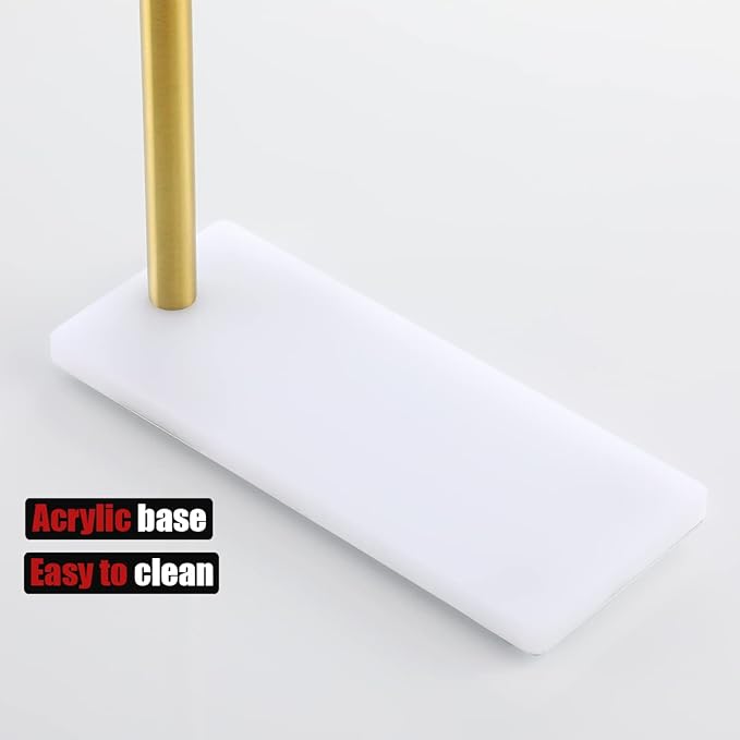 JQK Hand Towel Holder Stand Brushed Gold, Modern Tree Rack Free Standing for Countertop with 12 Inch Bar, 304 Stainless Steel Thicken 0.8mm White Base, HTT170-WG