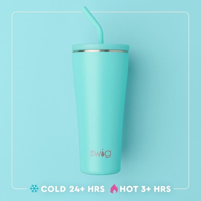 Swig Life 32oz Straw Tumbler, Travel Coffee Tumbler with Lid, Cup Holder Friendly Travel Coffee Mug, Stainless Steel, 32 oz Reusable Insulated Coffee Mug (Saturdays In Stillwater)