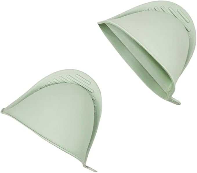6-Piece Silicone Oven Mitts Set, Heat Resistant Kitchen Gloves with Soft Cotton Lining, Pot Holders & Mini Mitts for Cooking, Baking, BBQ – Light Green