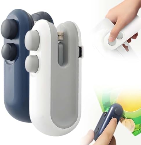 2-in-1 Mini Bag Sealer, Portable Handheld Heat Sealing Machine with Cutter & Magnet, Rechargeable Snack Bag Resealer for Food Storage, 2pcs White