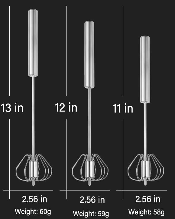 Stainless Steel Semi-Automatic Whisk, Hand Push Rotary Whisk Blender, Versatile Milk Frother for Blending, Whisking, Stirring (12 Inch)